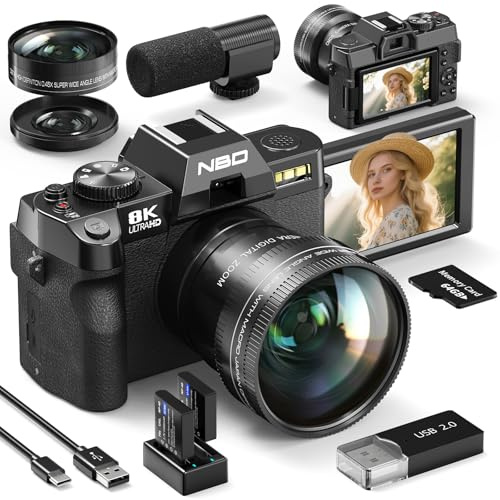 NBD Appareil Photo Numérique 8K 64MP, Autofocus, Zoom Numérique 16X, Noir
