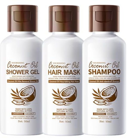 Kokosöl Haarpflege Set Shampoo Damen & Herren - Reiseset mit Duschgel shampoo und Haarmaske, Mini Reisegröße Geschenkset zur Haarwachstum Beschleunigung & Haarpflege