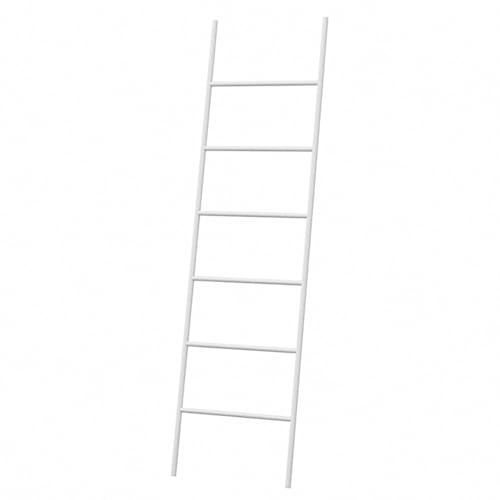 6-Tier Freestanding Metal Blanket Ladder Towel & Clothes Drying Rack for Bedroom & Living Room Decor Wall Leaning 50x170cm (20x67inch) Stylish White Design