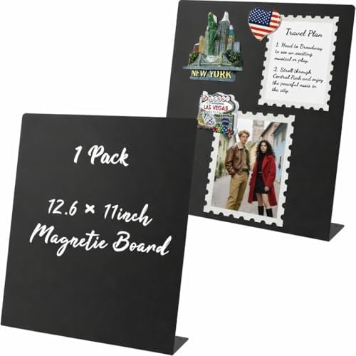 Tableau magnétique noir avec support, plaque métallique pour aimants et souvenirs, panneau d'affichage de bureau pour photos, cartes postales et décoration, présentoir de table pour maison et bureau