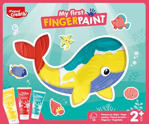 Maped Creativ My First Finger Paint - Kit de Pintura de Dedos Sensorial para niños +2 Años, Incluye Tubos de Pintura, Tarjetas para Decorar y Pegatinas, Actividad de Estimulación Temprana y Motricidad