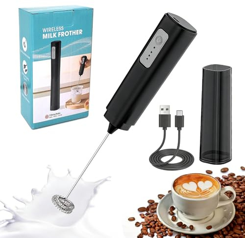 Elektrischer Milchaufschäumer Handheld Milchschäumer Stab USB-C Wiederaufladbar Schnellschaum Kleiner Mixer für Cappuccino, Matcha Latte, Protein, Heiße Schokolade, Milchkaffee, Mischgetränk