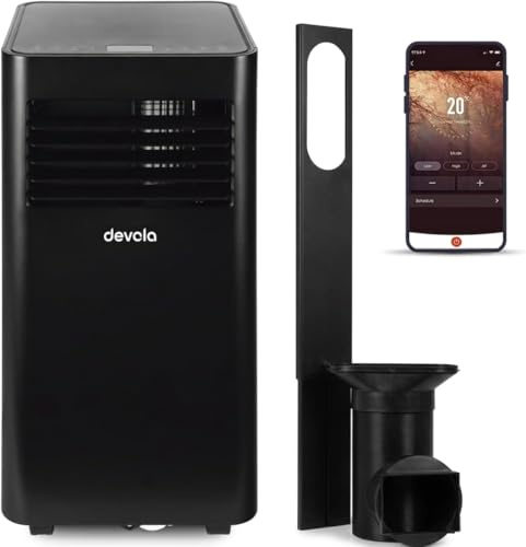 Devola Compact 9000 BTU WiFi Portable Air Conditioner, 4-in-1 Cooling, Dehumidifier, Fan & Sleep Modes, 24H Timer, Window Venting Kit, Air Conditioning Unit for Rooms up to 22 m² (Black)