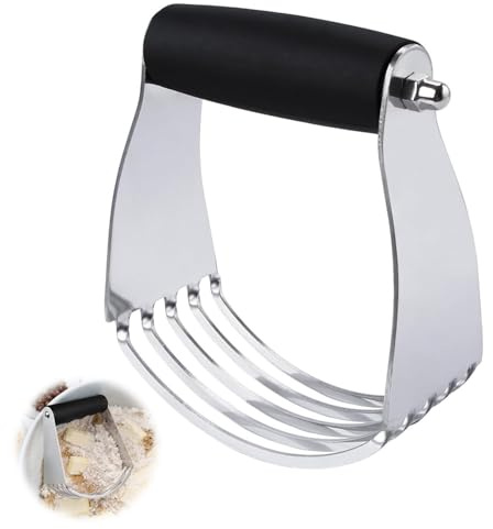 Pastry Cutter, Stainless Steel Pastry Blender, 11.4 × 9.8 × 4.5cm Dough Mixer with Non-Slip TPR Handle for Baking Biscuit Butter Dough Mixing Kitchen Tool (Black)