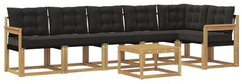 vidaXL Outdoor-Sofagarnitur mit Kissen 7 pcs Weiß und Schwarz, Garten, modernes Sofa-Set, langlebige Möbel für draußen, stilvolle Lounge, entspannen am Pool