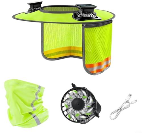 ComfyHarbor Parasol para casco duro con ventiladores solares duales, visera de ala completa con capa de malla desmontable y polaina para el cuello, accesorio de enfriamiento recargable por USB