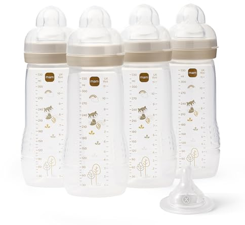 MAM Easy Active Bottles, 4X 330ml, Easy-Grip Ergonomic Shape, Stone