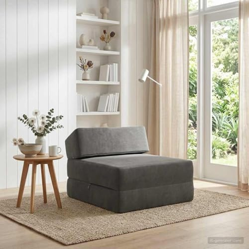 Augerqir Fällbar soffa, säng, mörkgrå i 100 % polyestertyg, 60 x 70 x 41 cm, vikbar bäddsoffa med skumstoppning, 2-i-1-funktion för vardagsrum, kontor, bekväm fåtölj och soffa