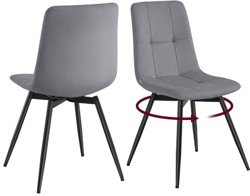 VASAGLE Esszimmerstühle, 360° Drehbar, aus Samt, Ergonomische Polsterstühle, 2er Set, 43 x 52 x 83 cm, für Esszimmer und Wohnzimmer, Schiefergrau, TYRA Kollektion KDC197G101