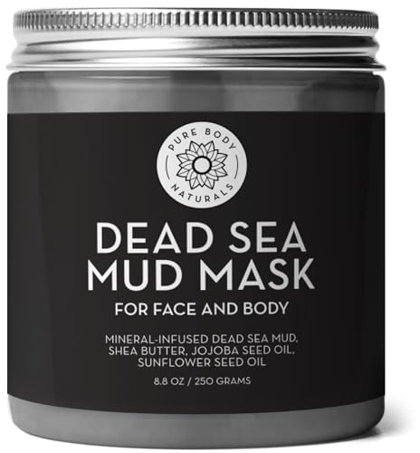 Pure Body Naturals Dead Sea Mud Mask - Face Mask and Body Mud for Acne, Blackheads, and Oily Skin - Facial Self Care for Men and Women - Minimize Pores with Deadsea Mud, Clay, Charcoal - 8.8 Ounce