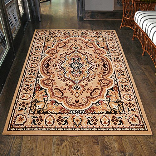 Carpeto Klassischer Orientteppich & Perserteppich mit Orientalisch Muster Kurzflor in Beige/TOP Preis - ÖKO TEX (300 x 400 cm)