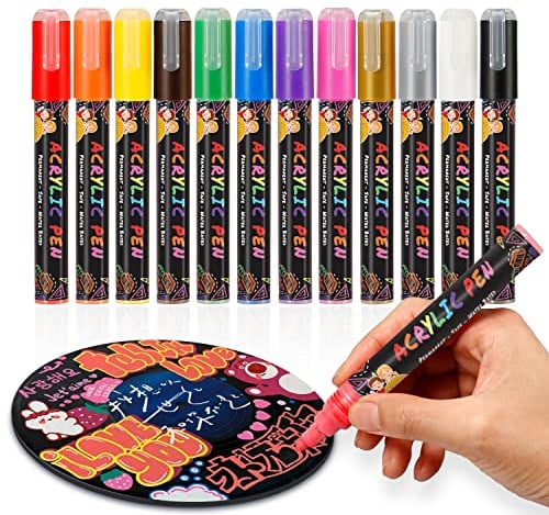 Acrylic Paint Pens – 12 Permanent Markers for Rock, Glass, Fabric, Wood & Ceramic – Quick-Dry, Non-Toxic Paint Pens for Crafts – Kids B Crafty