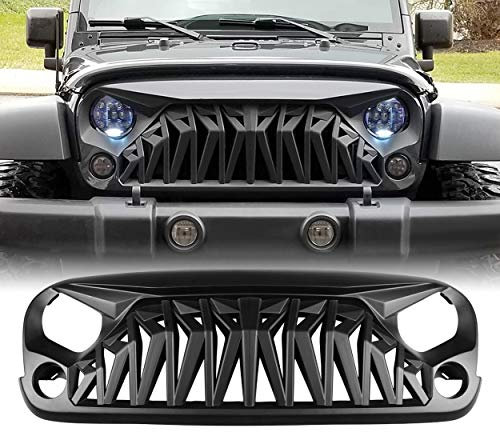 ALLINONEPARTS Mattschwarzer Frontgrill, Shark Grille kompatibel mit 2007–2018 Jeep Wrangler Rubicon Sahara Sport JK JKU