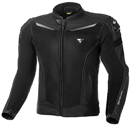 SHIMA PISTON Herren-Motorradjacke - Leder, urbane Jacke mit Netzeinsätzen, Protektoren an Schultern, Rücken, Ellbogen, Schulterschiebern (Schwarz, 50)