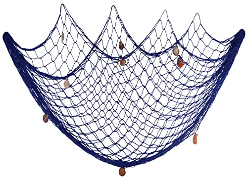 Fangoo 200 cm x 150 cm Fischernetz mit Muscheln Strand Thema Dekor für Party Home Wohnzimmer Schlafzimmer mediterranen Stil Dekor Wanddekoration (Blau+)