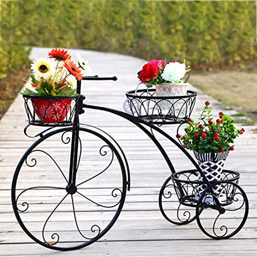 Dittzz Étagère à Fleurs en Fer - Porte Pots de Plante Fleurs Vélo Créatif Support de Pot de Fleurs Décoration pour Jardin Balcon Terrasse Couloir, 83 x 24 x 55.3cm