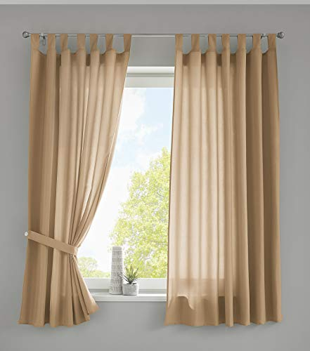 Gardinenbox 2er Set Vorhänge Schal Schlaufen »Berlin« HxB 175x140 cm Sand Blickdicht Microsatin Lichtdurchlässig Kräuselband Uni Matt, 20400N2