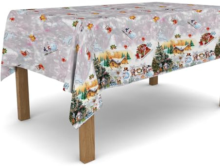 Banzaii Tischdecke aus Wachstuch, schmutzabweisend, resistent gegen Sonne und Wetter, einfach auf die gewünschte Größe zuzuschneiden - Schneemännern 140x400 cm