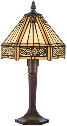 Casa Padrino Luxus Tiffany Tischleuchte Gelb/Schwarz/Braun 20 x 20 x H. 31 cm - Elegante Schreibtischleuchte - Hockerleuchte - Tiffany Leuchte
