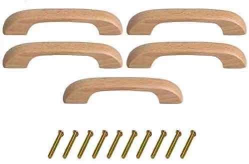 Mysummer Holzgriffe, massiver Griff für Schubladen, klar beschichtet, glatter Lochabstand 9,6 cm, für Möbel, Kleiderschrank, Schrank, Schublade, Griff (klar lackiert 2), 5 Stück