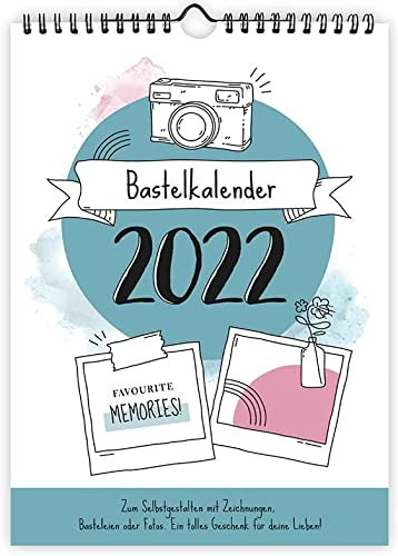 Bastelkalender DIN A4 zum selbst Gestalten 2022, Wandkalender zum Aufhängen, Jahreskalender mit Montsübersicht I Fotokalender | Kreativkalender zum Zeichnen und Bekleben, A4