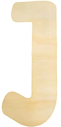 Unfinished Large Wooden Letters J, 12 Inch Capital Alphabet for Wall Crafts | Five millimetre thick sturdy wood, smooth paintable blank surface, suited to nursery bedroom name sign and DIY painting