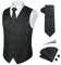 Rithern Herren Weste Paisley Floral Jacquard Seide Krawatte Einstecktuch Taschentuch Set mit Manschettenknöpfen und Krawattenklammer Set für Hochzeitsfeier Anzug Weste Set Schwarz L