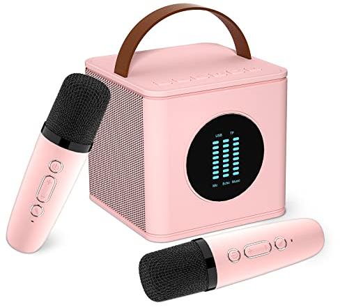 BONAOK Karaoke Maschine Kinder, Bluetooth Karaoke Anlage mit 2 Mikrofonen Kinder Erwachsene, Kinder Karaoke Mikrofon zum Aufladen, Mikrofon Singen Kabellos Spielzeug(Rosa)