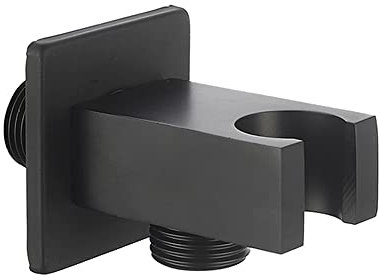 Inbagno Presa Acqua Doccia in Ottone con Supporto per doccino, attacchi universali G ½”, Completa di rosone attacchi universali (con Supporto, Nero Opaco Quadrata)