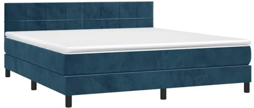 vidaXL Boxspringbett mit Matratze LED Doppelbett Polsterbett Bett Bettrahmen Lattenrost Bettgestell Hotelbett Schlafzimmerbett Dunkelblau 180x200cm Samt