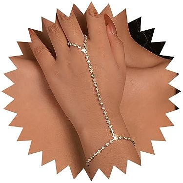 Wendalern Braccialetto Catena Mano Per Le Donne Zirconia Cubica Dito Anello Braccialetto Boho Schiavo Bracciale Mano Imbracatura Catena Personalità Catena Di Cristallo Bracciale Tennis Gioielli