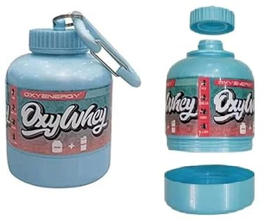 Embudo contenedor de proteínas en polvo, almacenamiento portátil de suplementos en polvo con llavero para viajes, gimnasio, entrenamiento, fitness, 200 ml, 60 g, azul