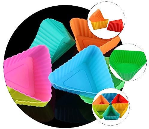 HEMOTON 20pcs Triangle Muffin Cups Reusable Silicone Baking Liners Non-Stick Mini Cake Molds for Oven Microwave Fridge Food-Grade Silicone Safe for Muffins Pastries