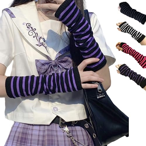 VTTDB Arm covers cute women kawaii japanese harajuku Goth Half Finger Knitted Arm Warmer Y2K Gloves Arm Sleeve for girl, Purple, One Size