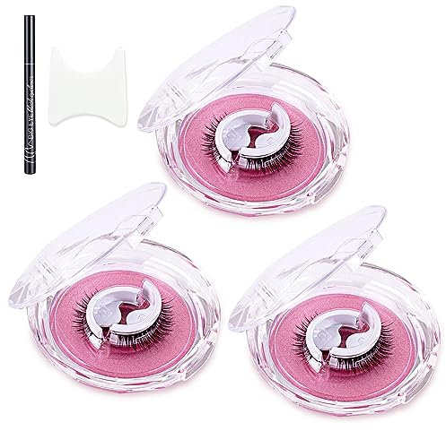 AYNKH 3 pares Autoadhesivas Reutilizables Pestañas Postizas sin Pegamento de Pestañas, 3D Naturales Impermeables de Pestañas Postizas Fáciles de Poner para Mujeres (Regalar Delineador)