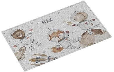 easyprint Teppich mit Name Personalisieren | Fuchs im Weltall | Astronaut | personalisiert | 100 x 160 cm | mit Wunschname | Ultrasoft 1.200 g/m² | Kinderteppich | Spielteppich