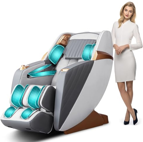HealthRelife Business Class Massagesessel Ganzkörpermassage mit Körperscan Shiatsu Automatischer Wadenstützverlängerung und Wadenknetmassage (beige)