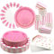 Pink and Silver Dot Paper Party Tableware Supplies, Includes Plates, Cups, Napkins, for Wedding Anniversaries Baby Shower Birthday Party Decorations, Serve 40 Guests