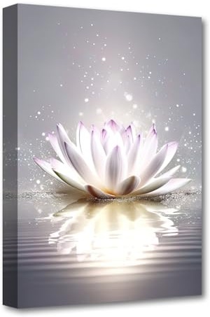 CXHOSTENT Zen Leinwand Wandbilder weiße Lotusblüte im Wasser Bilder Kunstdrucke Spa Bilder Badezimmer Yoga Raumdekoration gerahmt (A, 40.00 x 60.00 cms)