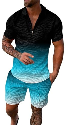 Trainingsanzug für Herren, Set mit Shorts und T-Shirt für Herren, Sommer, schick, große Größe, locker, Sportanzug, Herren, Laufen, Fitness, Krafttraining, Kleidung, Sportswear, 2-teilig, 230 Hellblau,