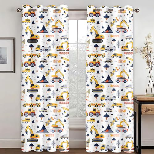 SHROUDEX Verdunklungsvorhänge Cartoon-Auto Gardinen, Traktor Vorhänge Blickdicht 3D Polyester Fenstervorhang Für Jungen Mädchen Kinderzimmer Schlafzimmer (9,150x166cm(2x75x166cm))