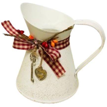TAMOSH Flower Vase Bucket Bow Heart Pendant Can Farmhouse Rustic Jug for Centerpiecess Country Iron Pitcher Planter Jug-A Easy Install Easy to Use