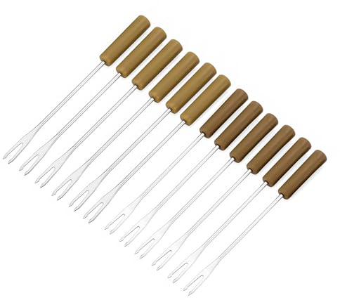 Lot de 12 fourchettes à escargot en acier inoxydable avec manche rond en bois