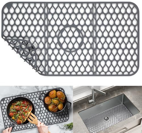 Silicone Sink Protector for Kitchen Sink – Extra Large 26 x 14 Kitchen Sink Mat for Bottom of Sink – Heat-Resistant, Dishwasher-Safe, Non-Slip Sink Grid & Accessories, Flexible Sink Cover
