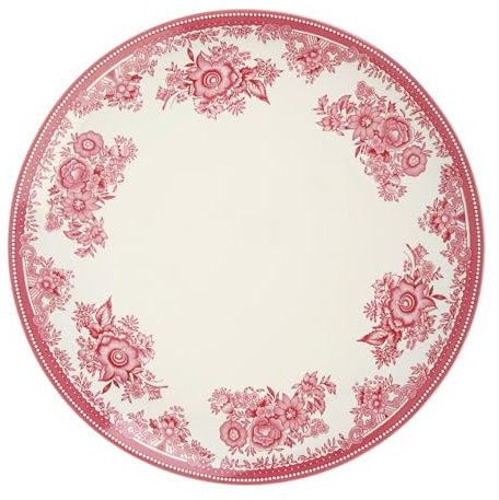 GENEVIEVE LETHU 539248 Assiette Plate en Grès Blanche et Rose Ø 27,5 cm - Collection Toile de Printemps - Assiette en grès au Charme Classique, au décor Floral délicat
