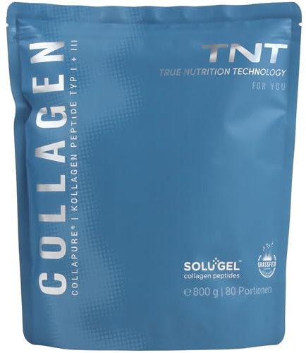 TNT Collagen Pulver (800g) • Kollagen Pulver mit Markenrohstoff Solugel • Kollagen Peptide Typ 1 & 3 • 80 Portionen • Grasgefütterte Weiderinder • Geschmacksneutral & perfekt löslich