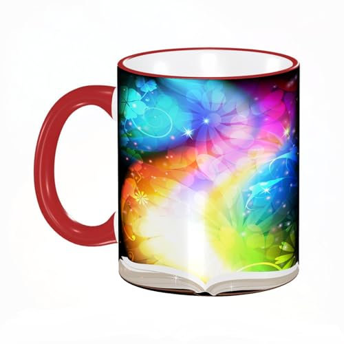 KDWJS Tazza in ceramica originale,bianco,11 once di tazze 330 ml tazza grande,tazza divertente - decora la tua tazza,Libro aperto e luci colorate