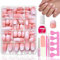 360 Stück Press on Nails Almond Kit - Nude Rosa Farbverlauf Weiß Künstliche Nägel Kurz Oval - Full Cover Falsche Nägel - Hochglänzende Kunstnägel Zum Aufkleben für Frauen & Mädchen (Short Mandel)