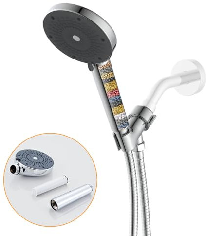 Beelee Cabezal de ducha con filtro de agua dura y manguera de ducha, 3 modos de chorro de pulverización, cabezal de ducha de baño de alta presión, cabezal de ducha grande y potente para eliminar el