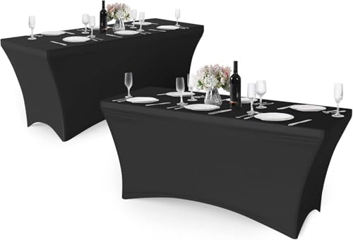 Granbest Pack von 2 Fitted 6FT Spandex Tischdecke Dehnen Rechteckige Tischdecke mit Hohem Elastik für Partei, Bankett, Hochzeitsereignis, Ausstellung, Freien (2 Packung 6ft,Schwarz)